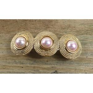 Fendi Barrette Faux Pearl Gold Tone Hair Clip Italy